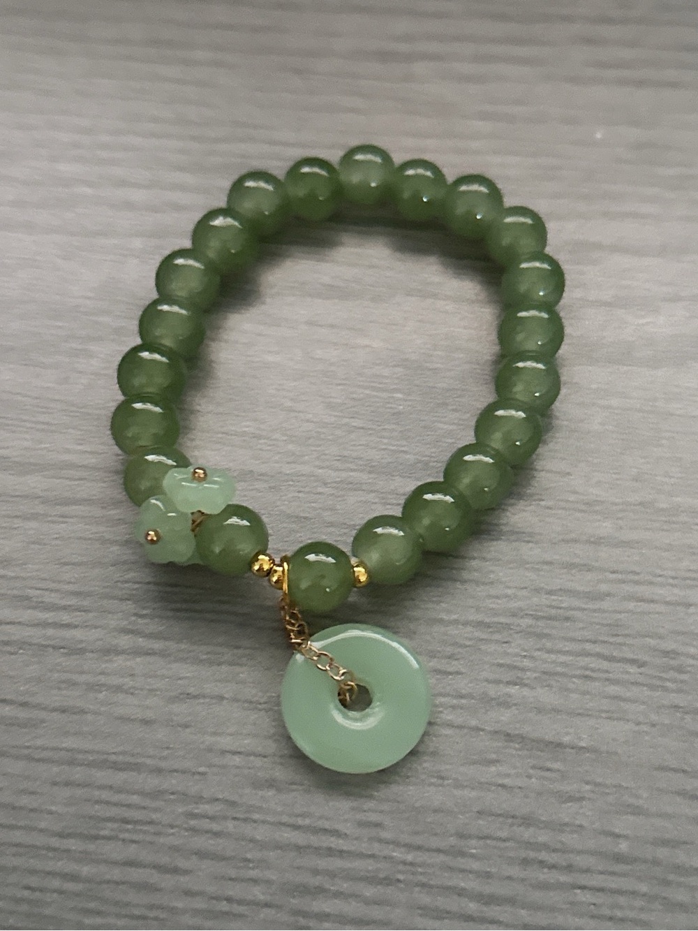 Green Jade Beaded Bracelet with Donut Charm